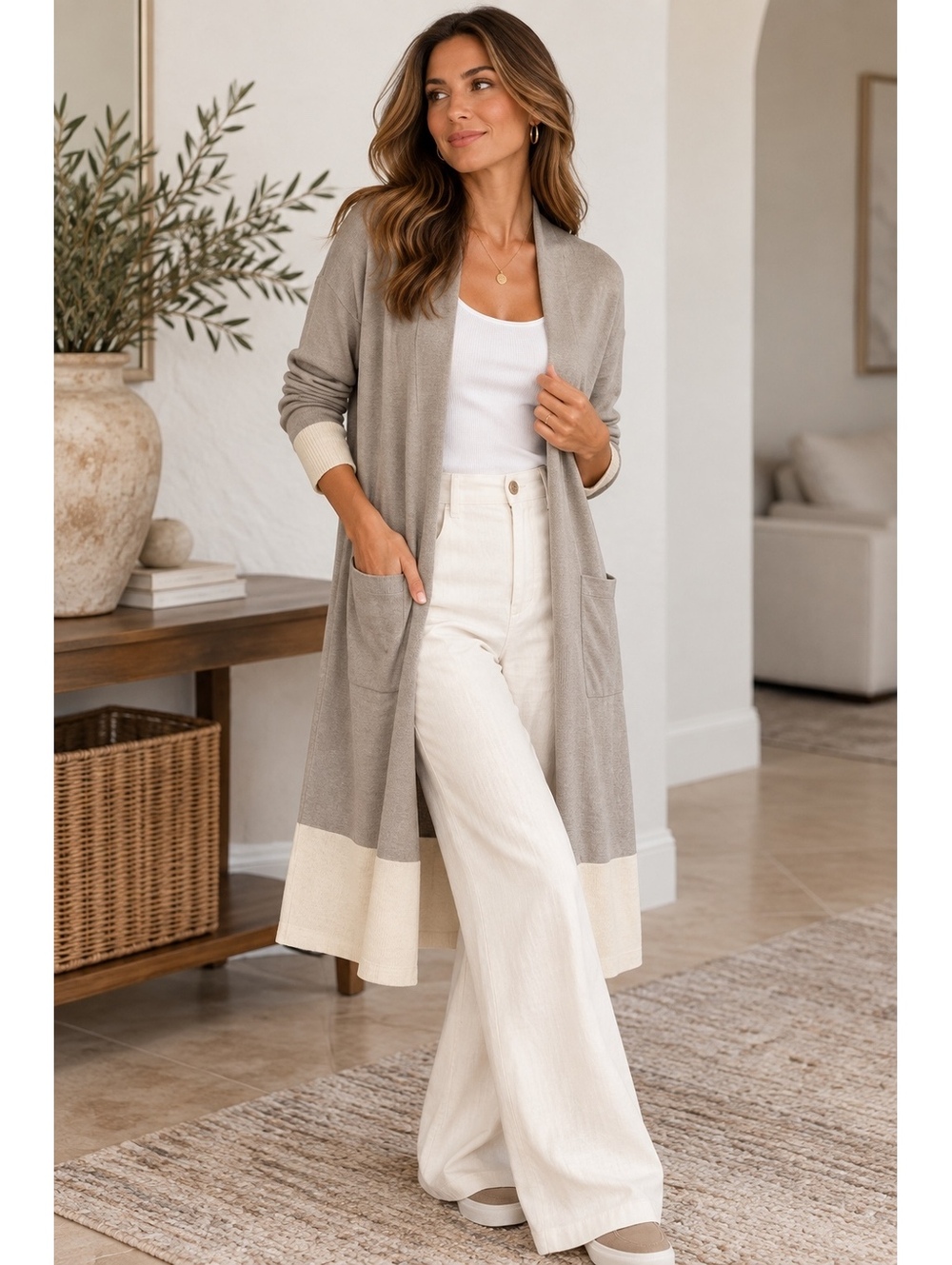 Black Goat Cashmere Cardigan L Cashmere Silk Long Duster Colorblock